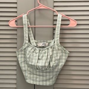 Hollister Green and White Striped Crop Tank Top